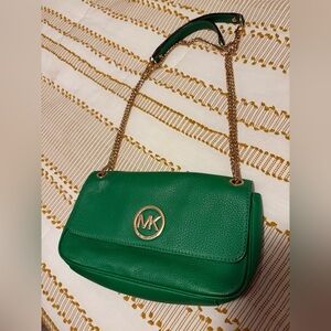 Michael Kors Green Gold Chain Shoulder Bag